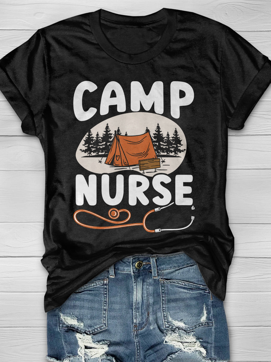 Camp Nurse Print Short Sleeve T-shirt