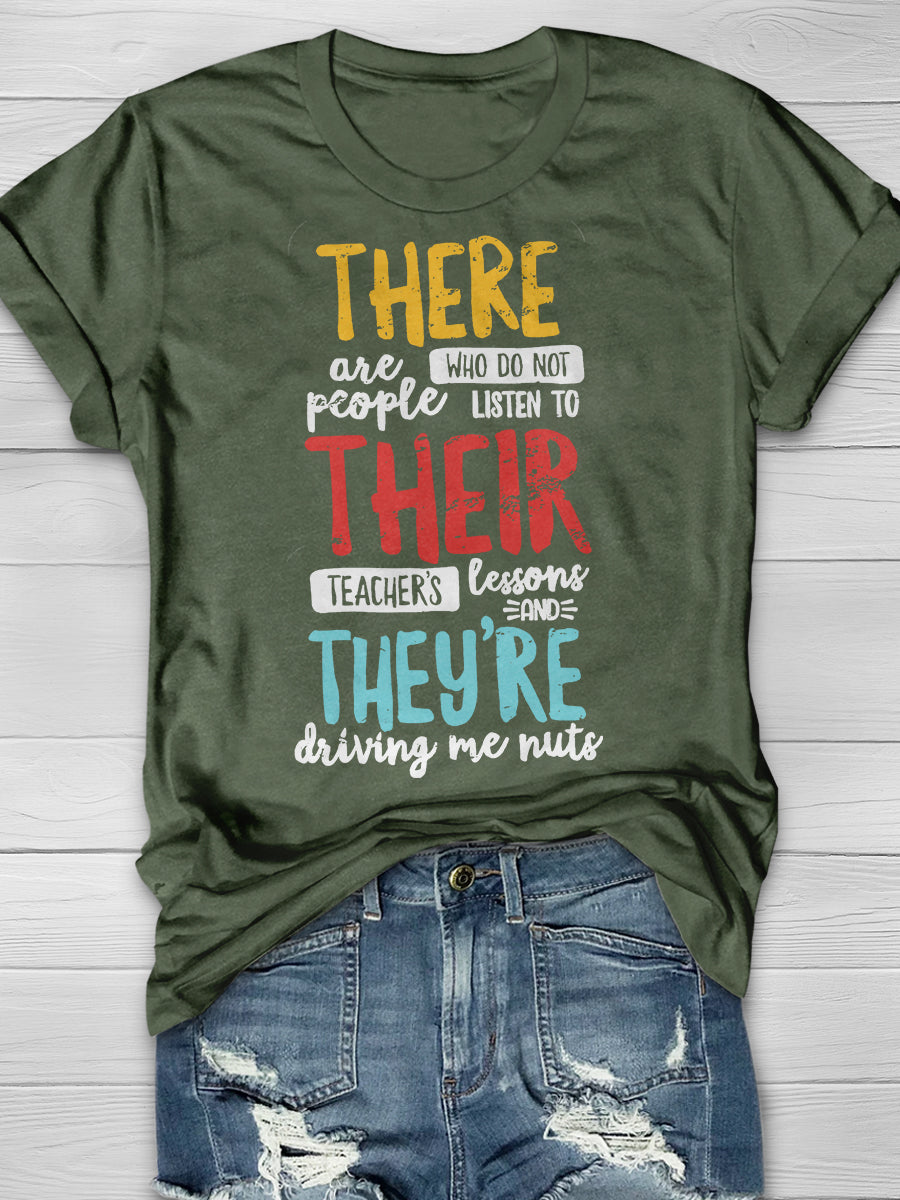 There Their They're English Grammar Teacher Print Graphic T-shirts