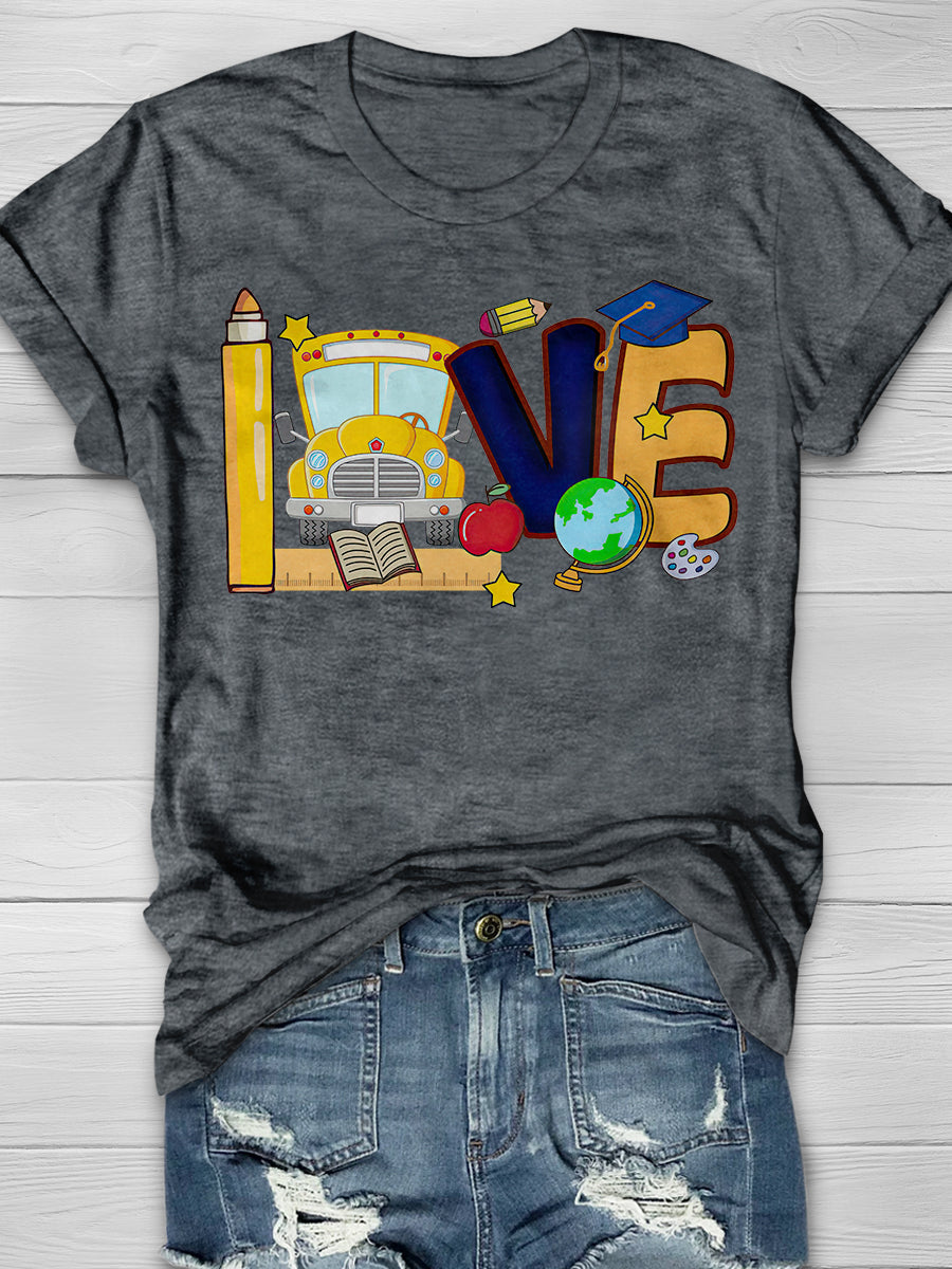 Love Back To School Print Graphic T-shirts