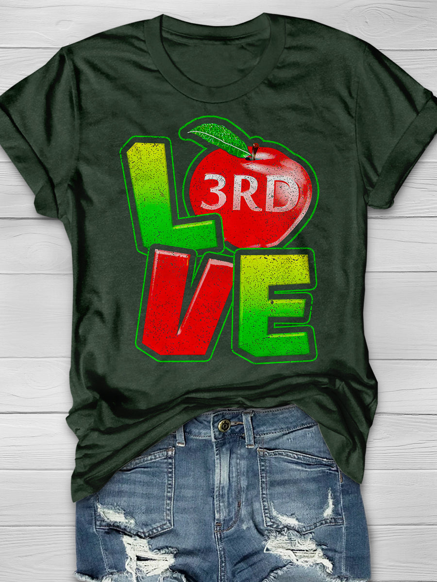 3rd Grade Teacher Love Apple Print Graphic T-shirts
