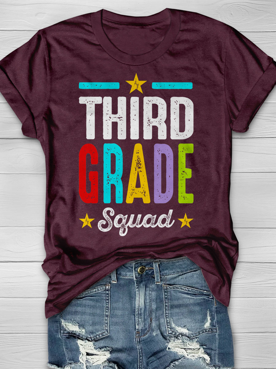 Third Grade Squad Print Graphic T-shirts