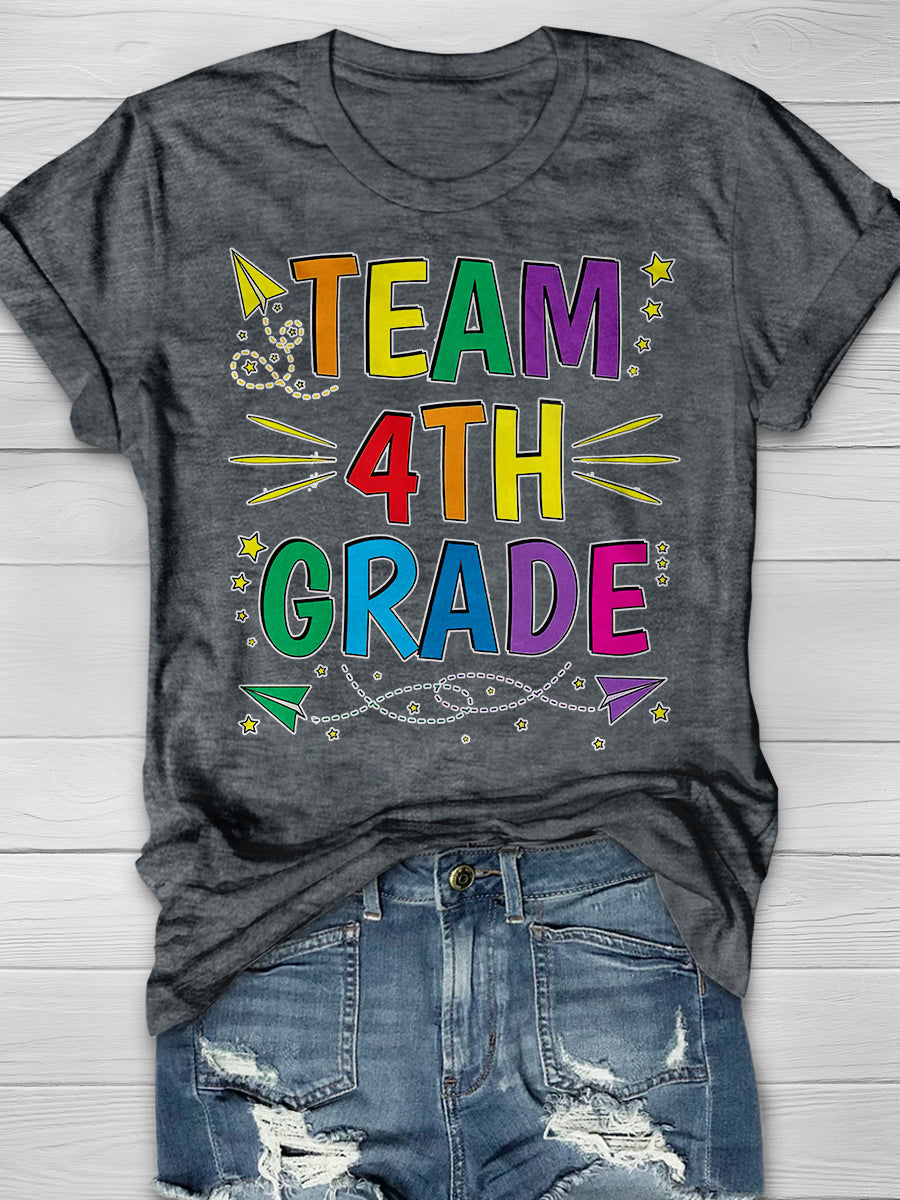 Team 4th Grade Print Graphic T-shirts