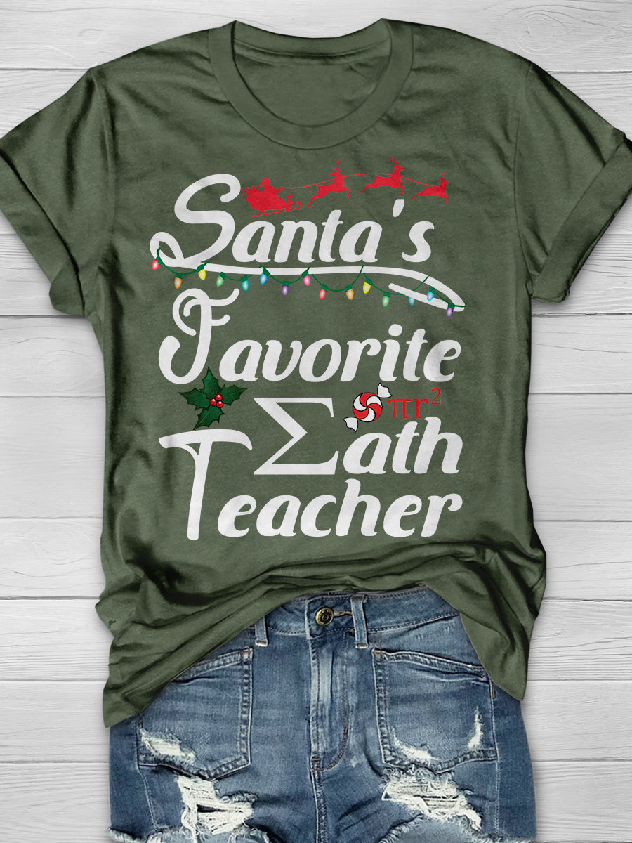 Santa's Favorite Christmas Awesome Math Teacher Print Graphic T-shirts