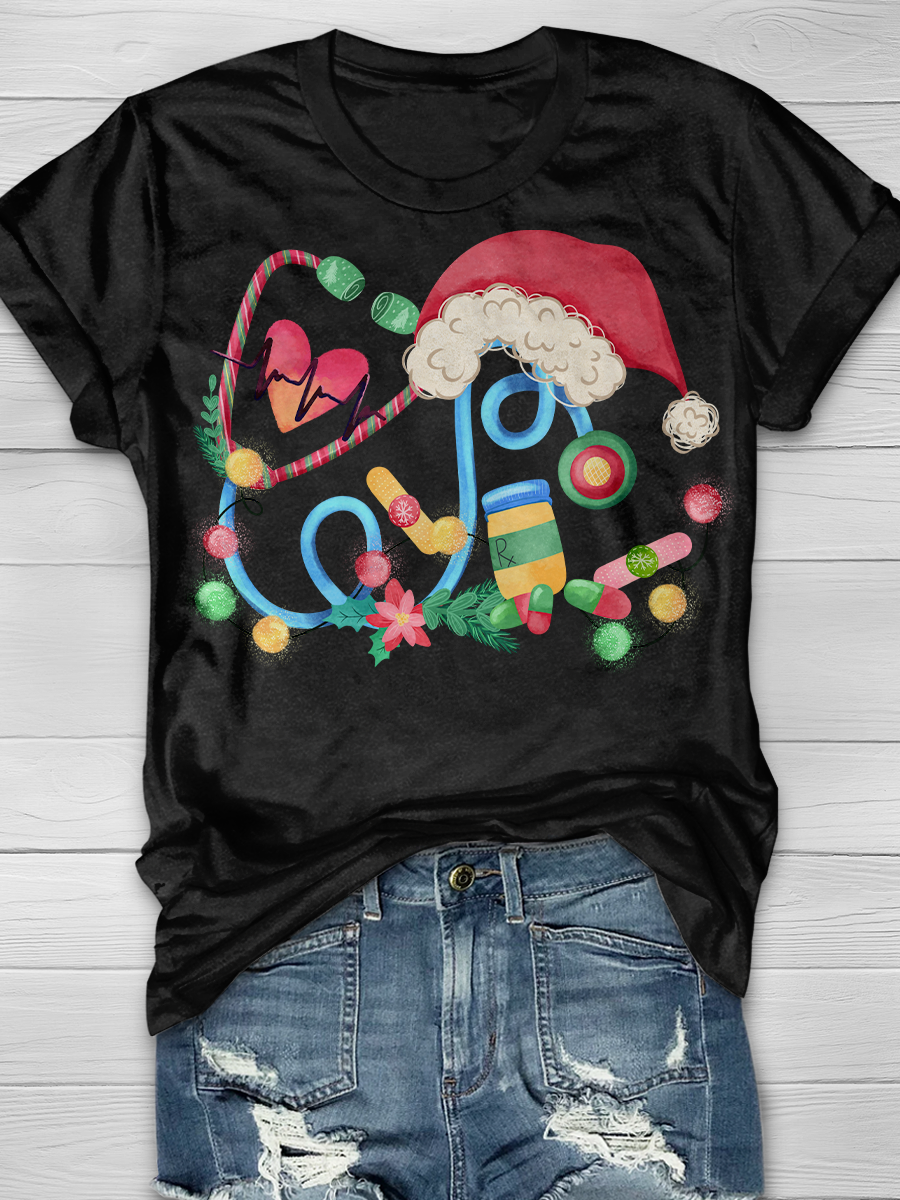 Nurse Christmas Stethoscope Graphic T-shirts
