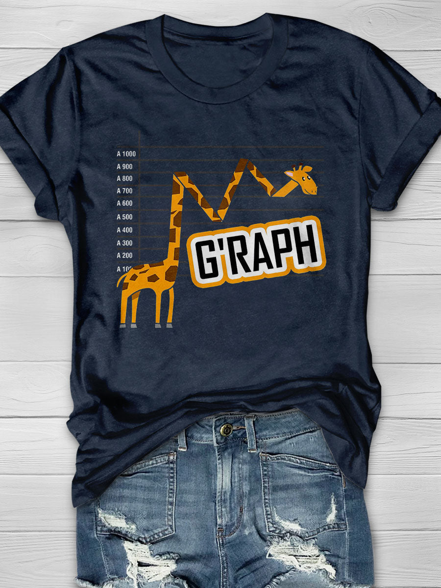 G'raph Giraffe Mathematicain Funny Animal Pun Print Short Sleeve T-shirt
