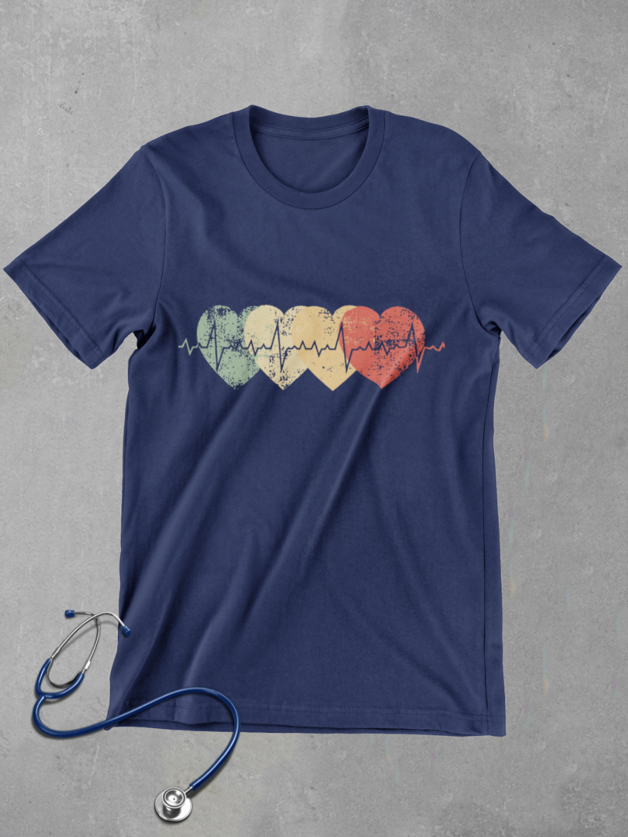 Vintage Heart Beat Nurse Graphic T-shirt