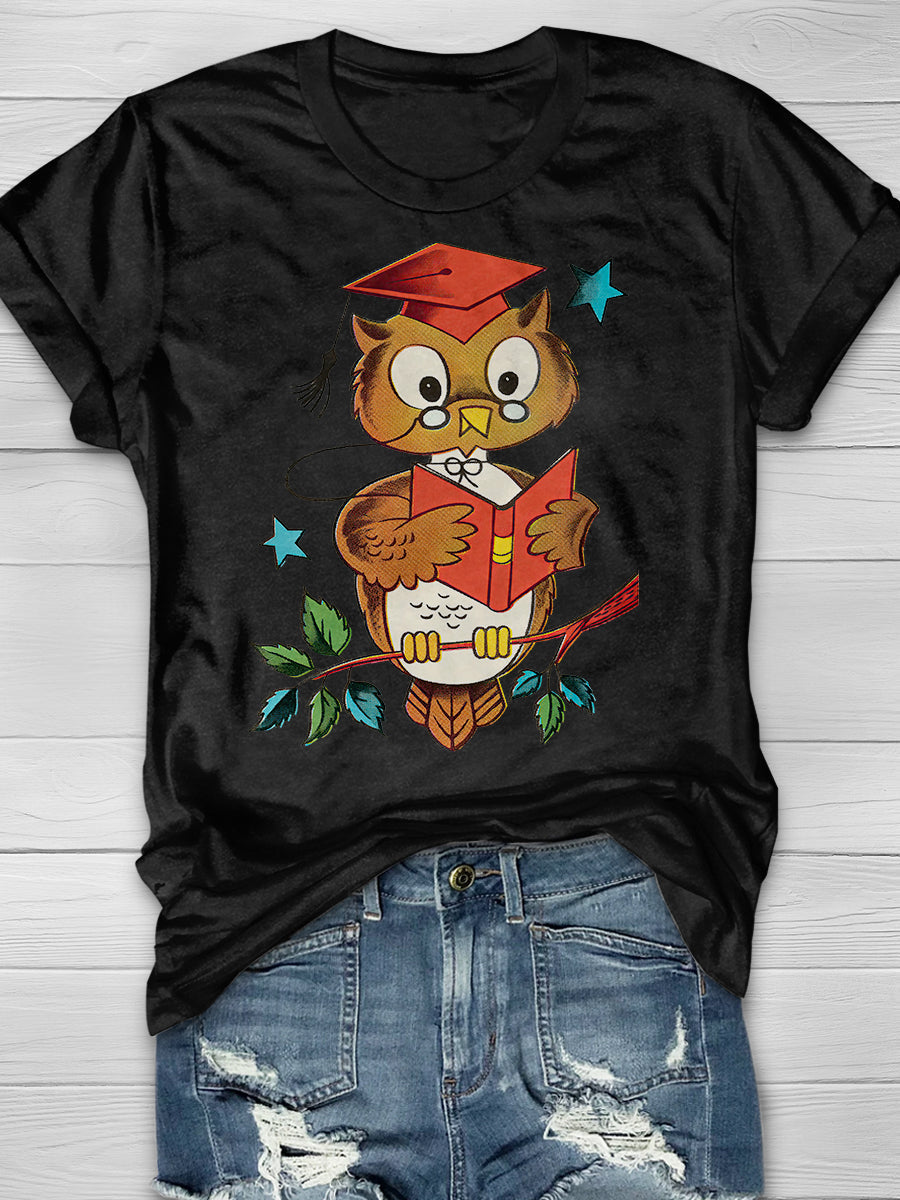 Wise Owl Print Graphic T-shirts