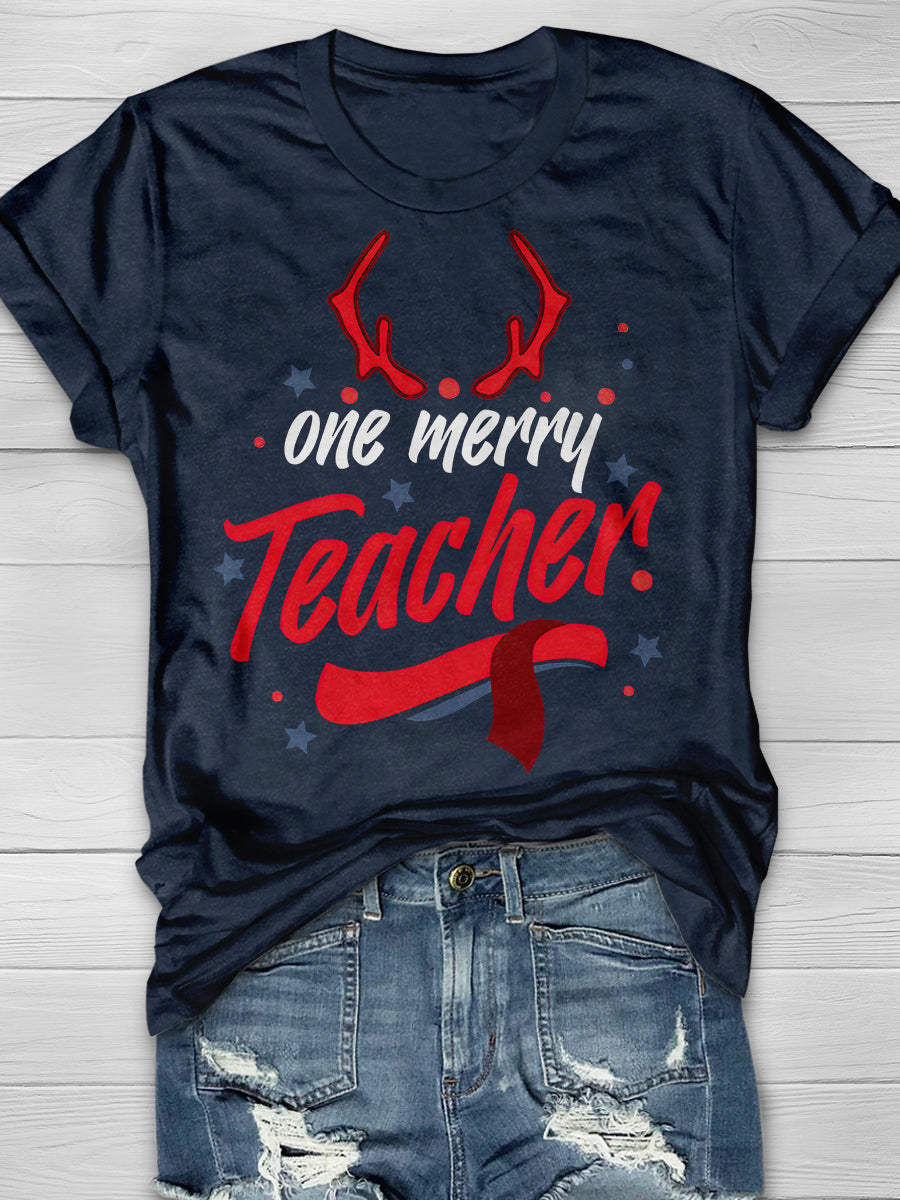One Merry Teacher Print Graphic T-shirts