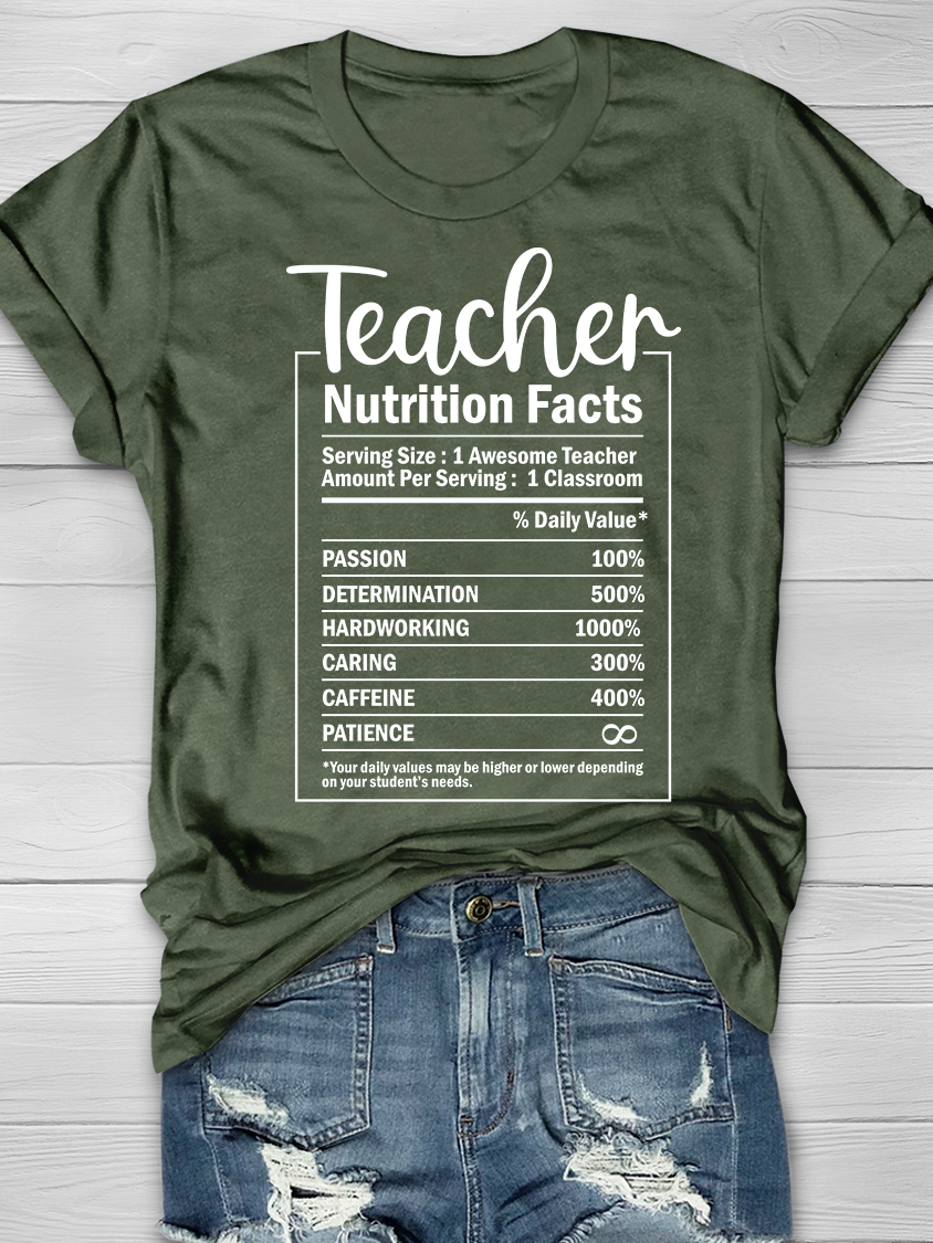 Teacher Nutrition Facts Graphic T-shirt