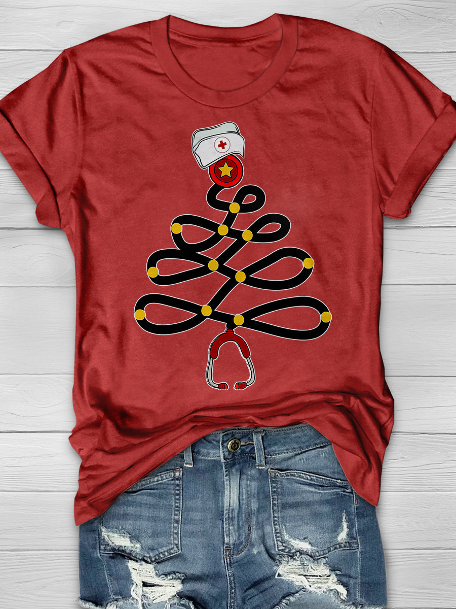 Christmas Nurse Print Short Sleeve T-shirt