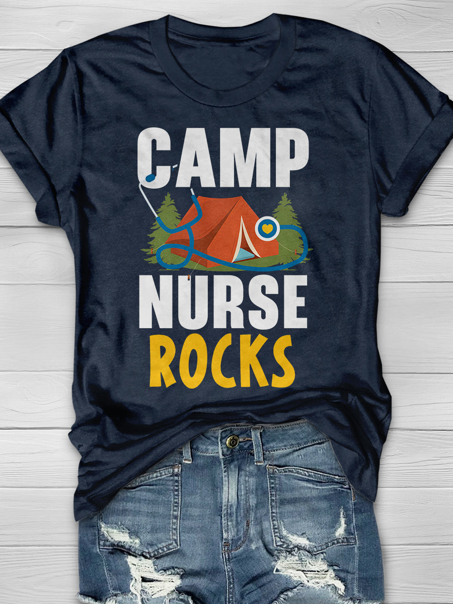 Camp Nurse Rocks Print Short Sleeve T-shirt