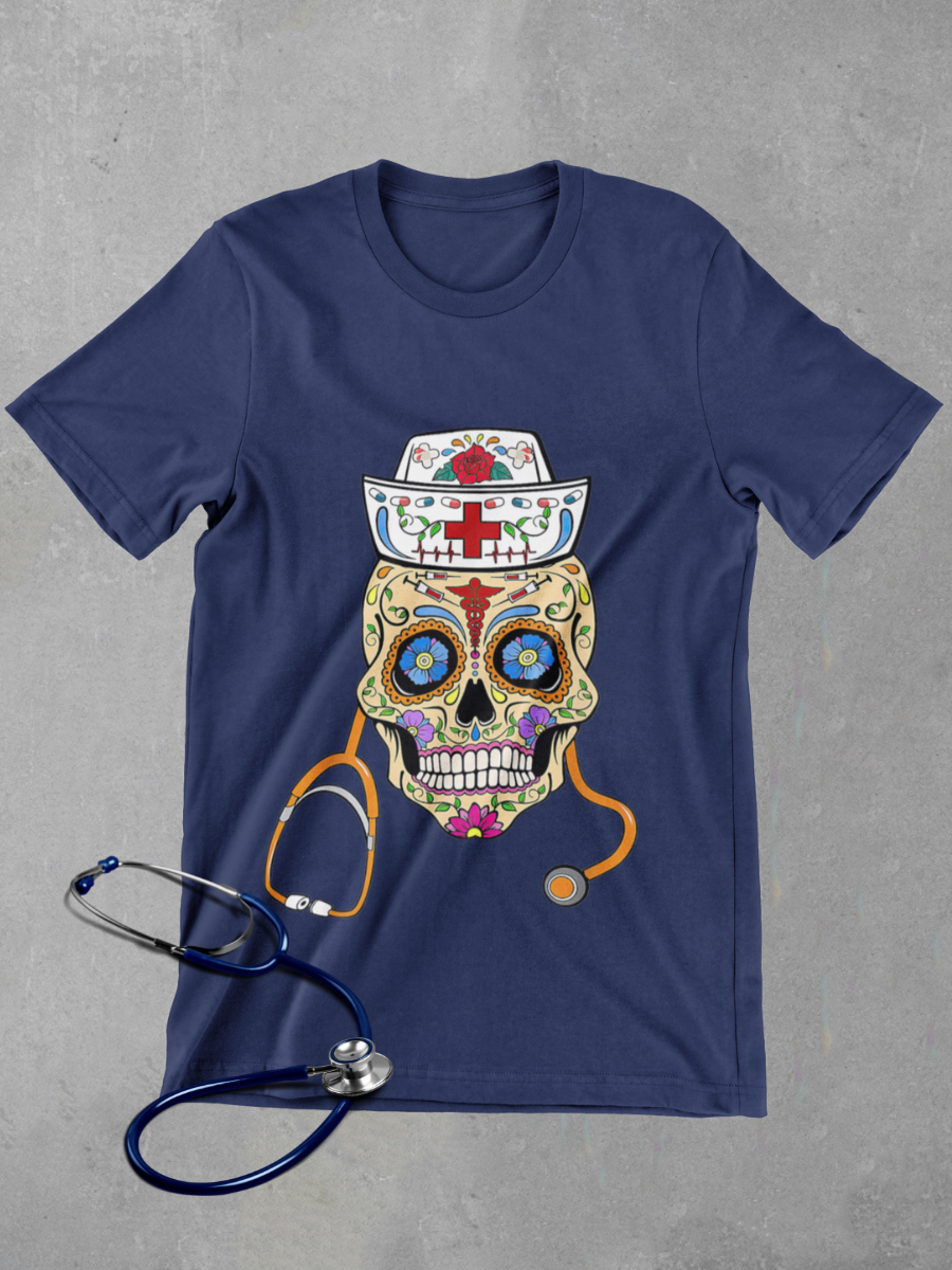 Vintage Skeleton Nurse Graphic T-shirt