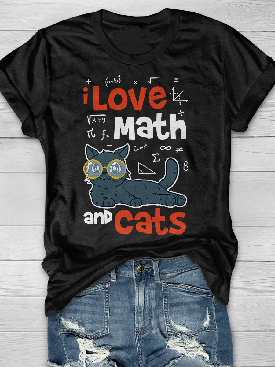 I Love Math And Cats Print Graphic T-shirts
