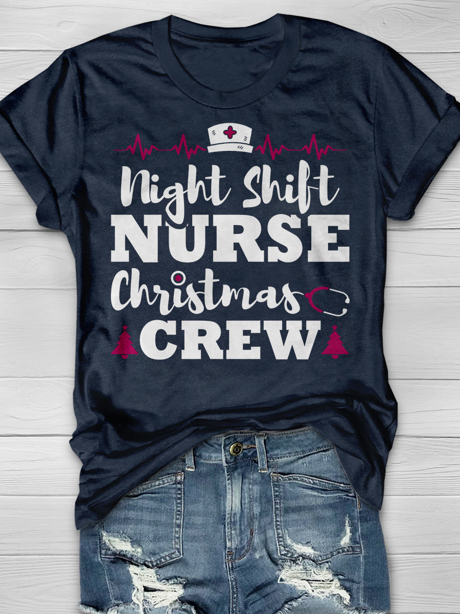 Christmas Night Shift Nurse Print Short Sleeve T-shirt