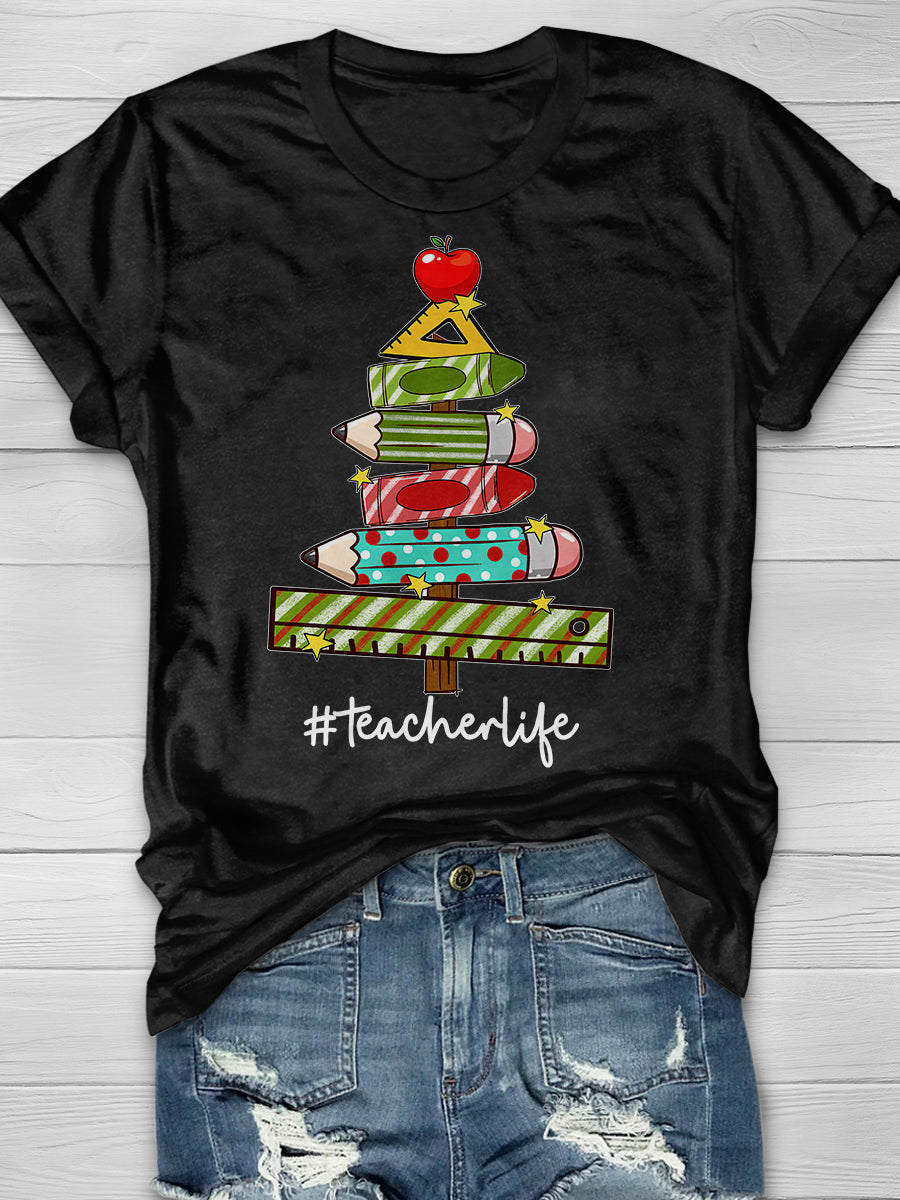 Xmas Teacher Christmas Tree Teach Print Graphic T-shirts