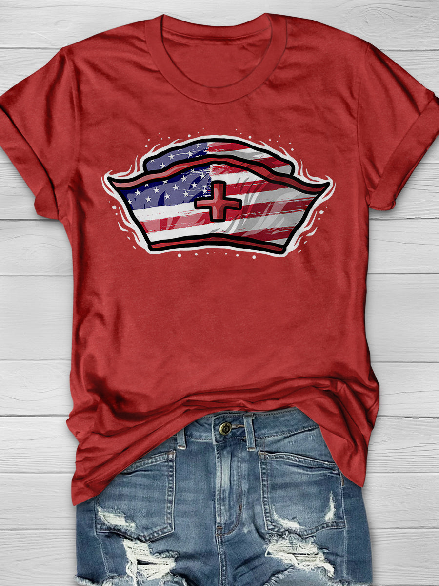 American Flag Nurse Print Short Sleeve T-shirt