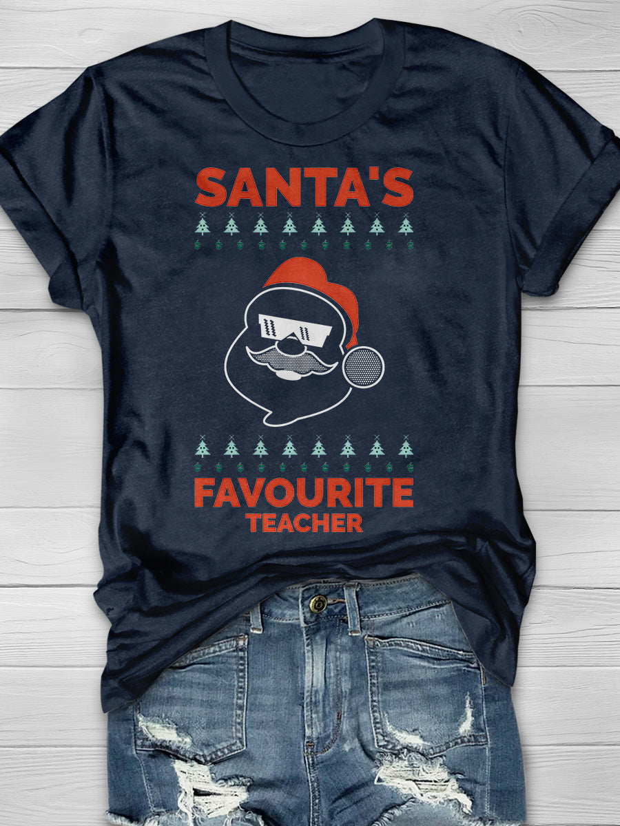 Santa's Favorite Teacher Print Graphic T-shirts