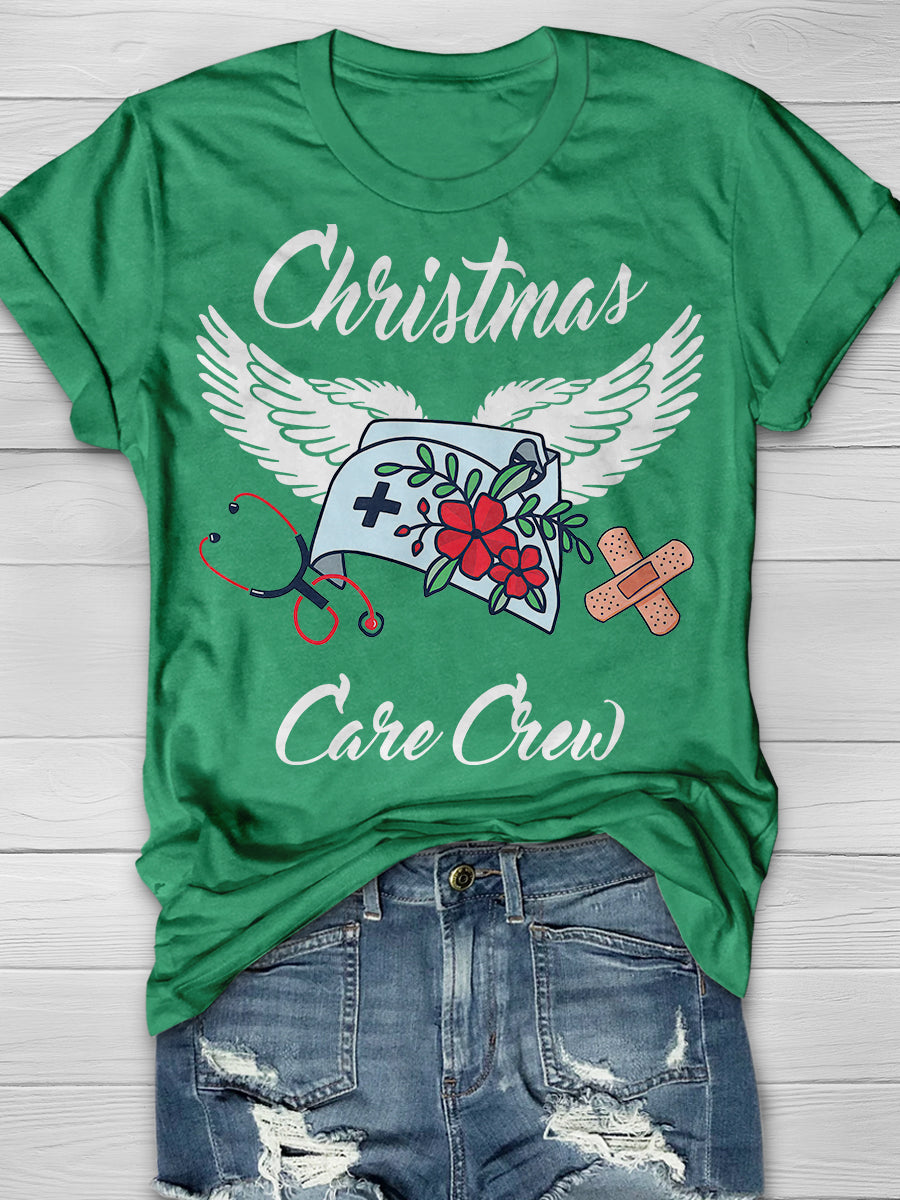 Christmas Angel Care Crew Print Short Sleeve T-shirt