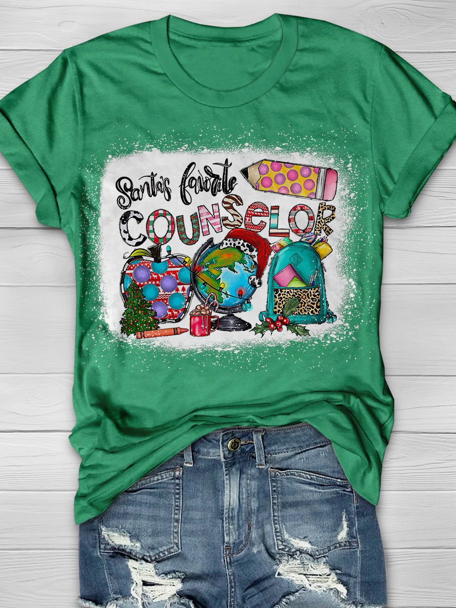 Santa's Favorite Counselor Print Graphic T-shirts