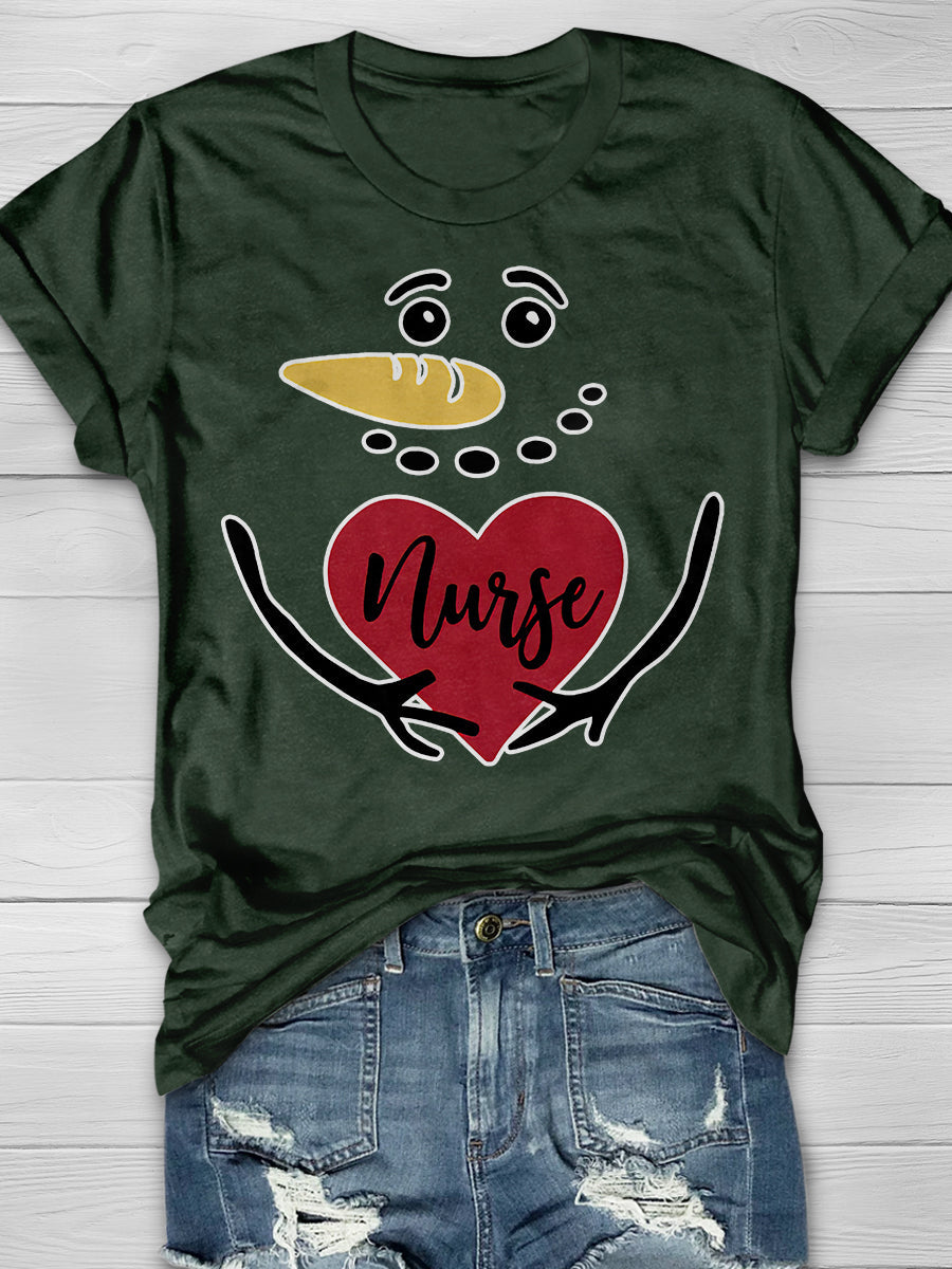 Christmas Nurse Print Short Sleeve T-shirt