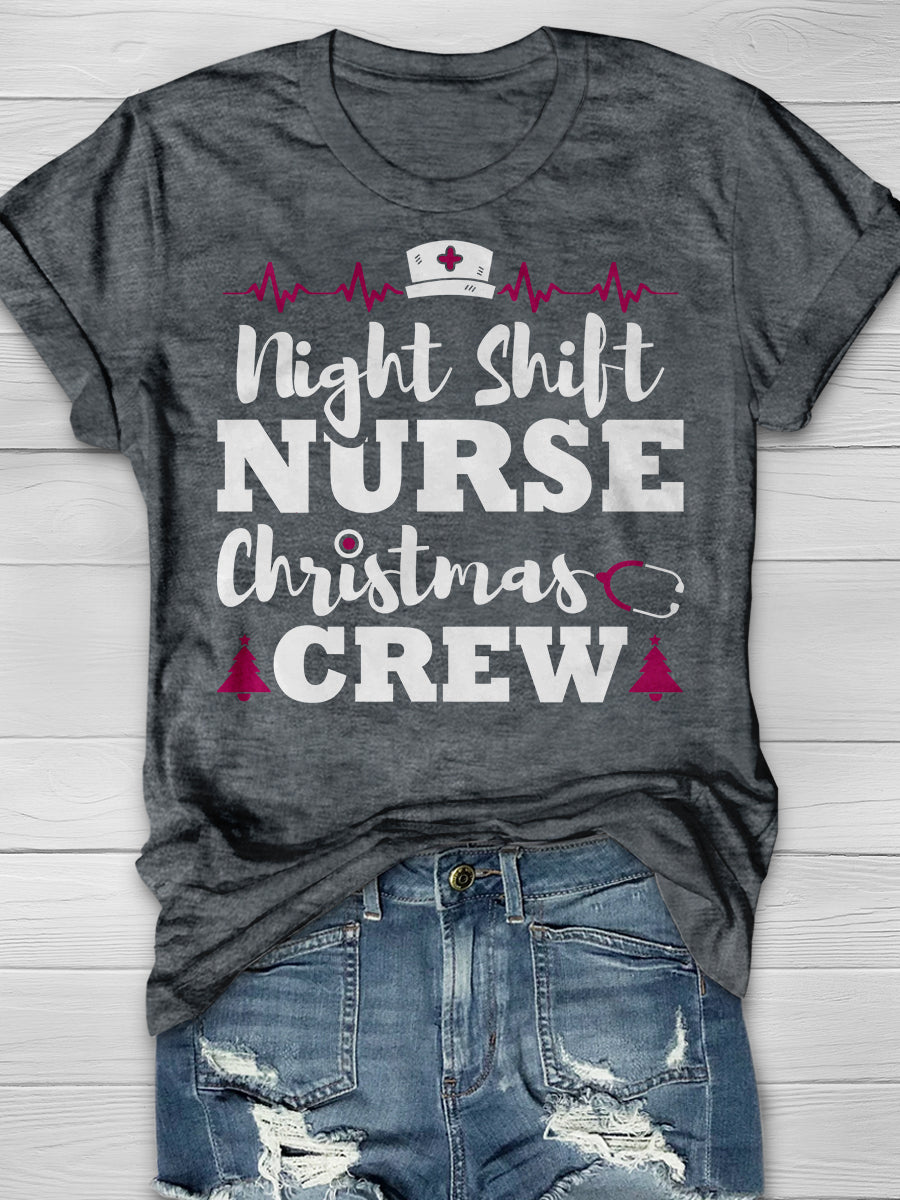 Christmas Night Shift Nurse Print Short Sleeve T-shirt