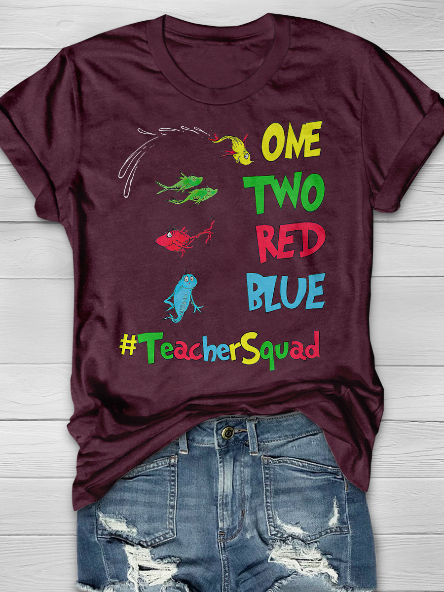 One Two Red Blue Print Graphic T-shirts