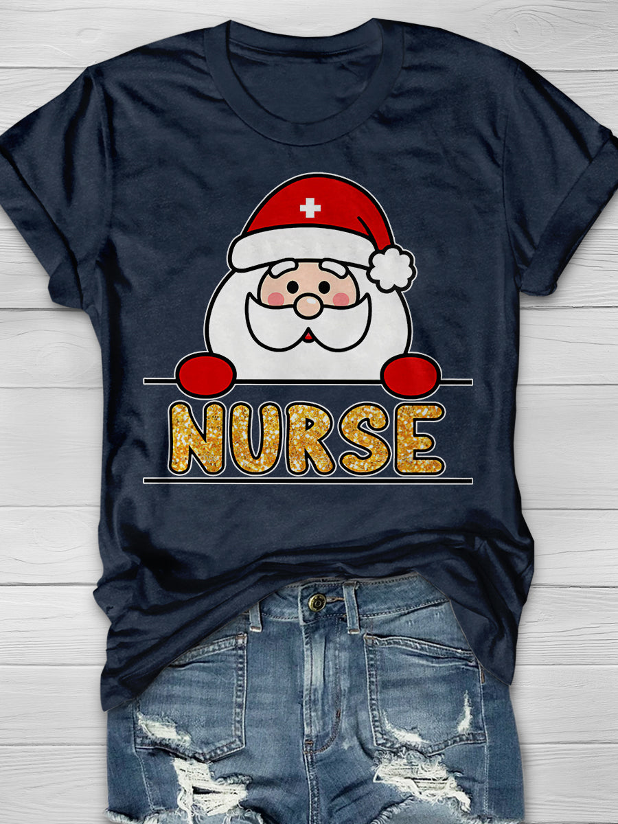 Christmas Nurse Print Short Sleeve T-shirt