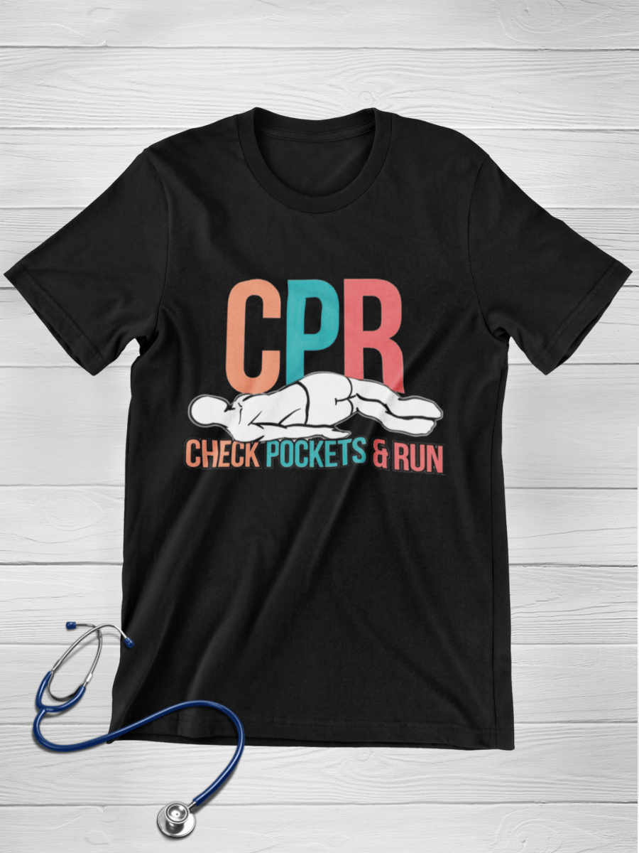 CPR Check Pocket & Run Nurse Graphic T-shirt