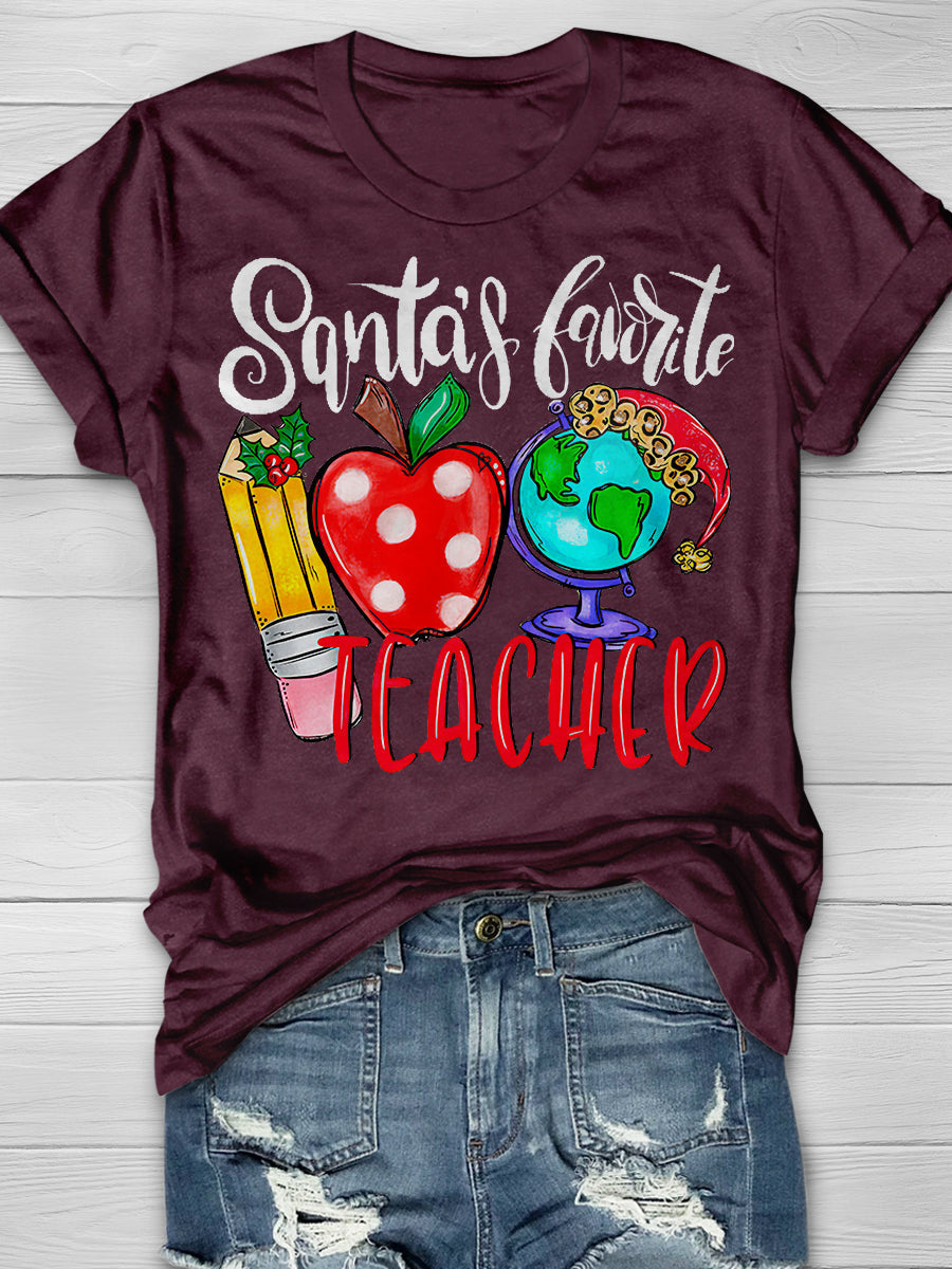 Santa's Favorite Teacher Print Graphic T-shirts