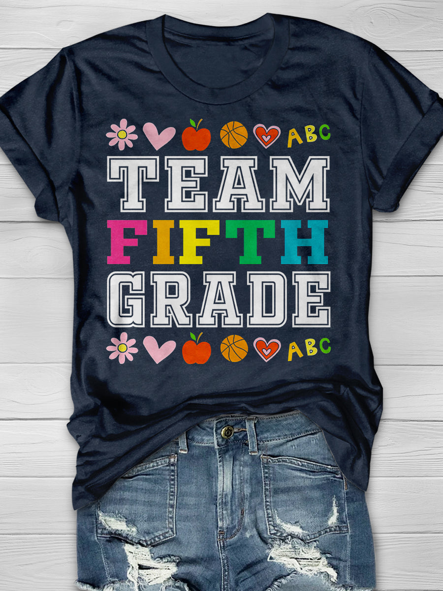 Team 5th Fifth Grade Print Graphic T-shirts