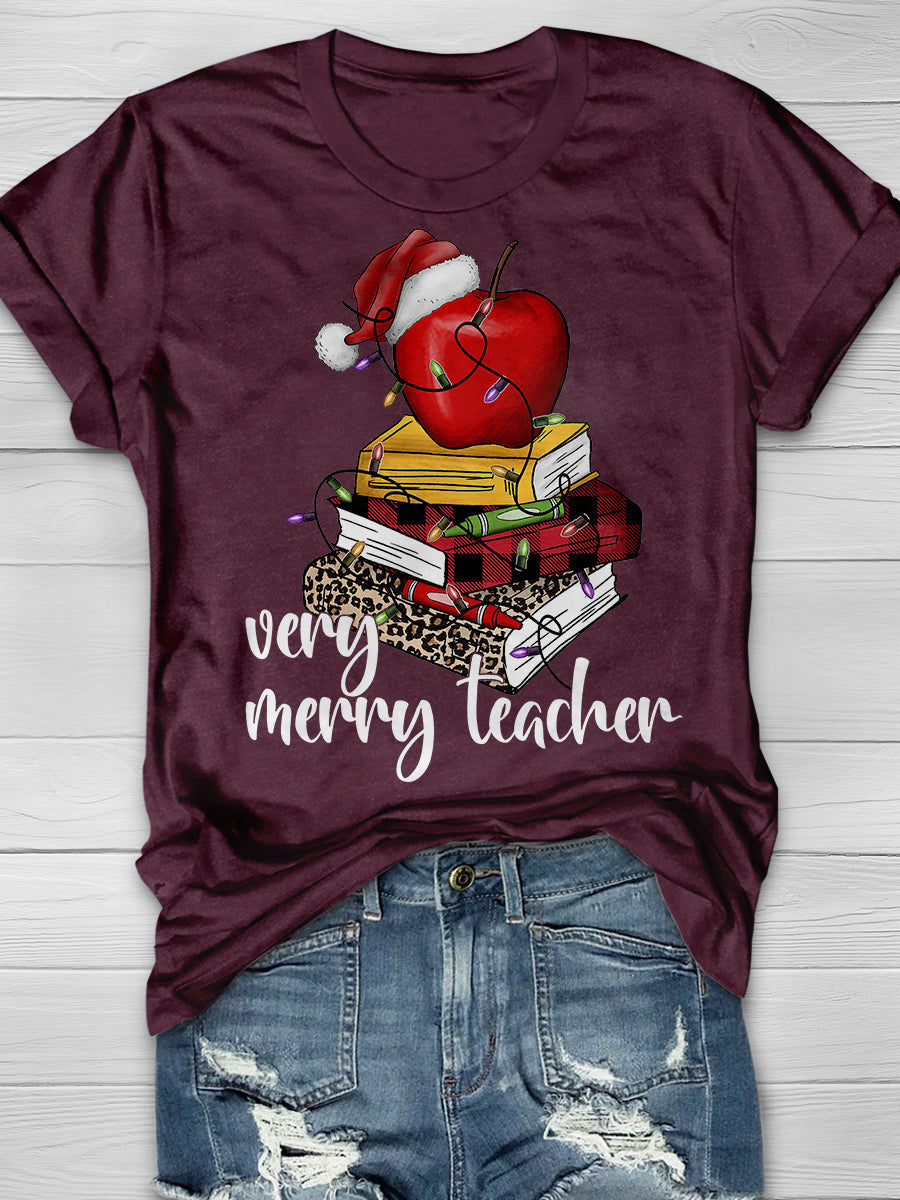 Very Merry Teacher Print Graphic T-shirts