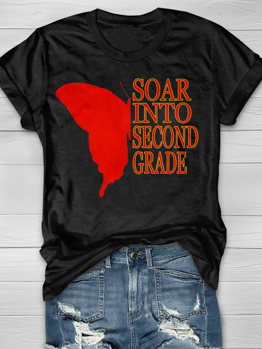 Soar into Second Grade Butterfly Print Graphic T-shirts