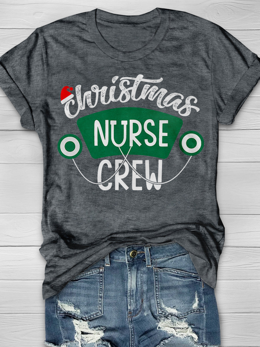 Christmas Nurse Crew Print Short Sleeve T-shirt