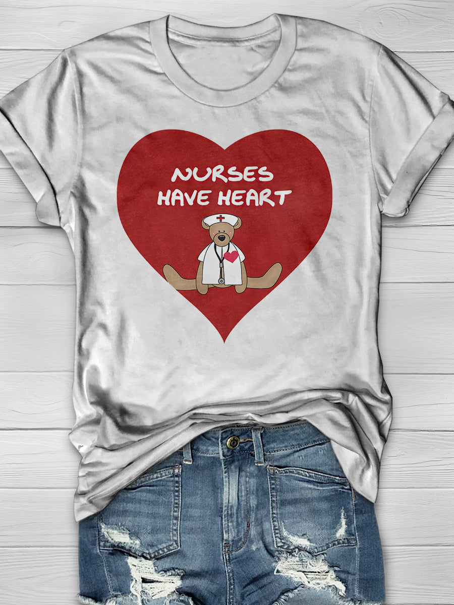 Bear Nurses Have Heart Print Short Sleeve T-shirt