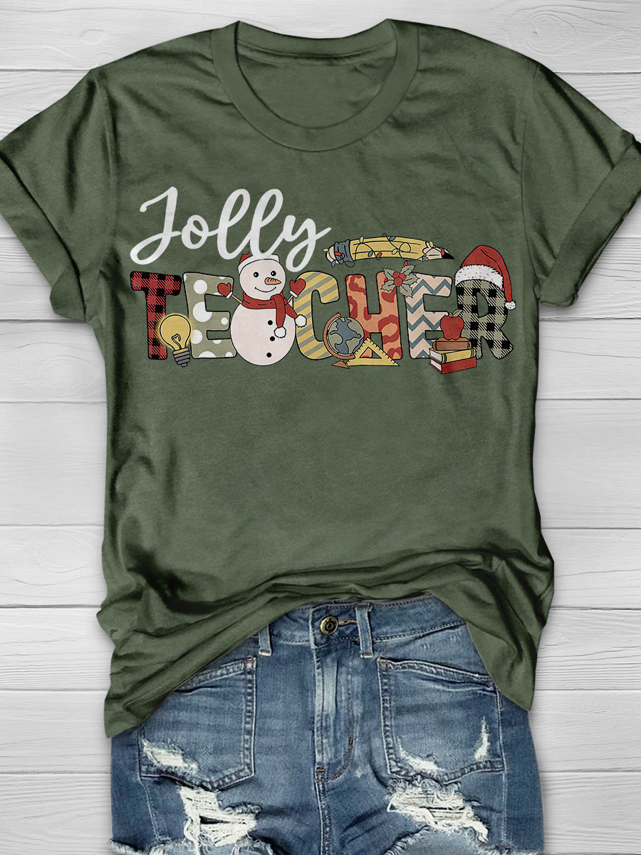Jolly Teacher Print Graphic T-shirts