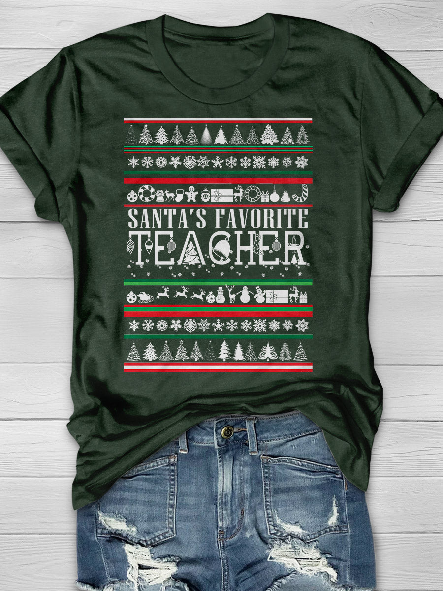 Santa's Favorite Teacher Print Graphic T-shirts