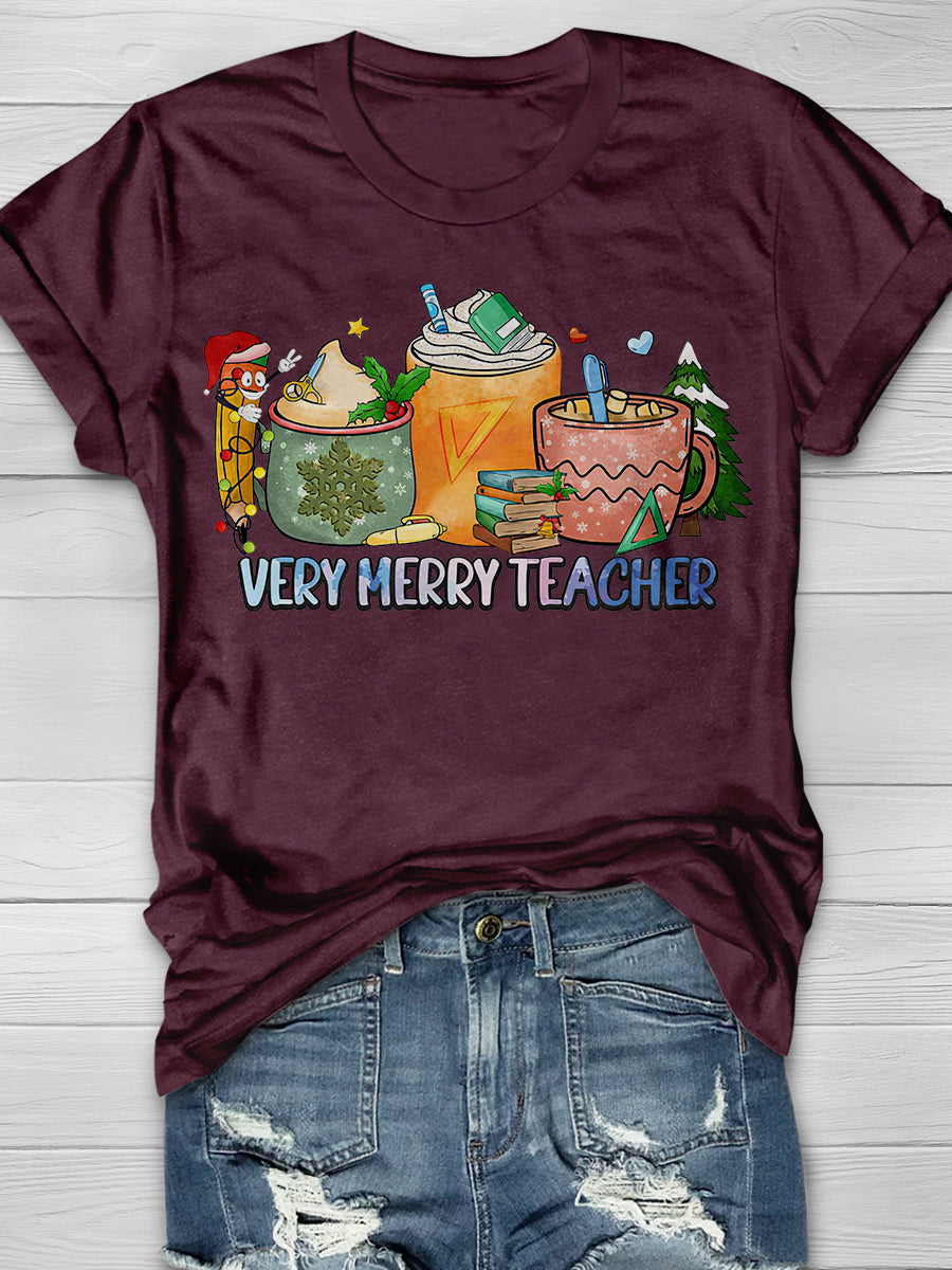 Very Merry Teacher Print Graphic T-shirts