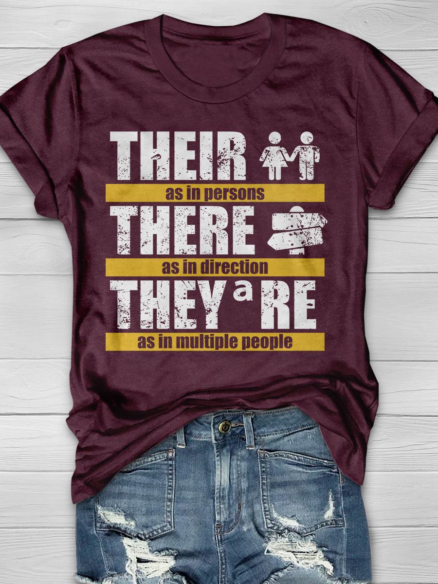 Their There They're Grammar Print Graphic T-shirts