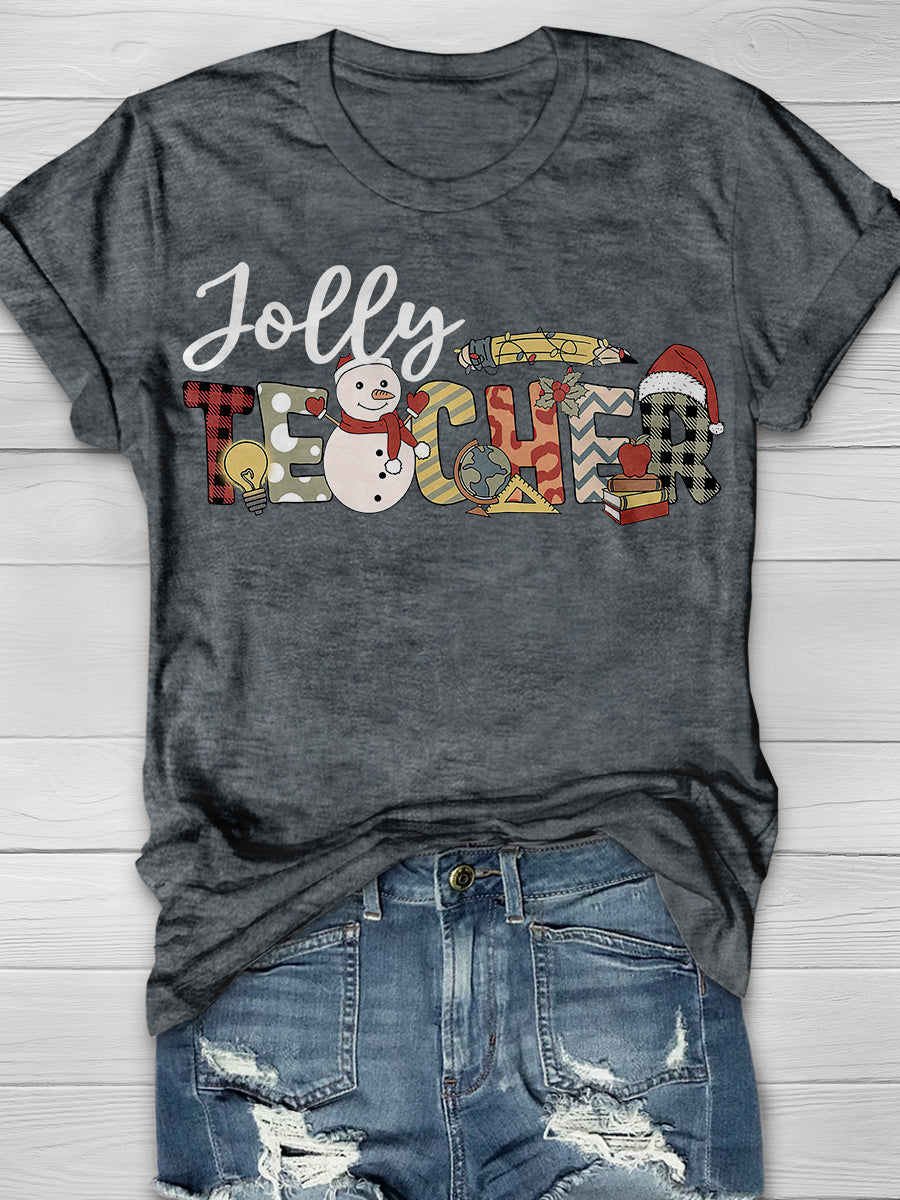Jolly Teacher Print Graphic T-shirts