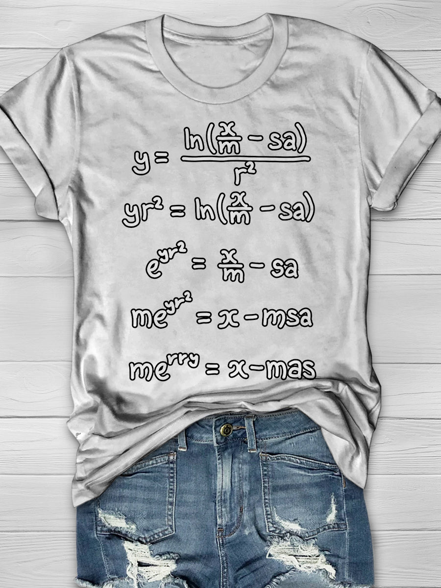 Merry Xmas Handwritten Equation Print Graphic T-shirts