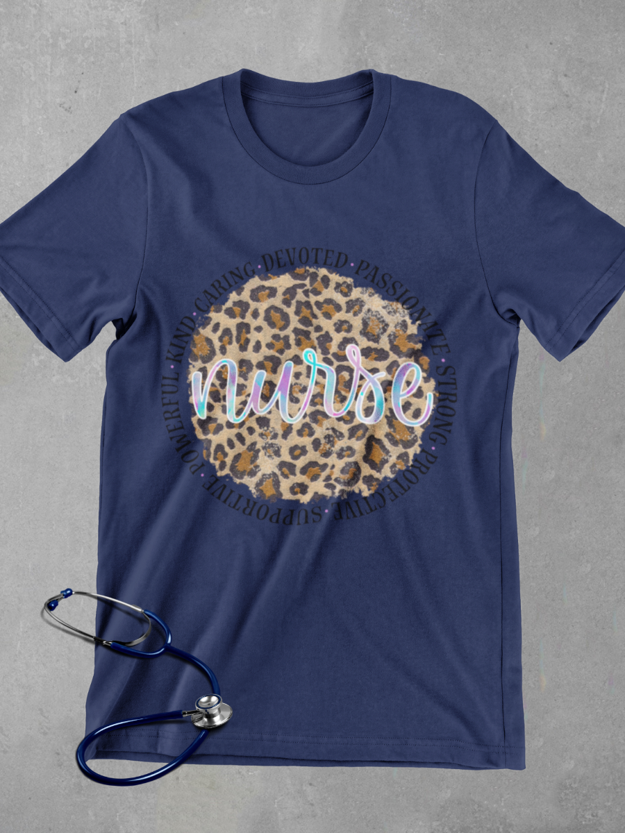 Leopard Pattern Nurse Graphic T-shirt