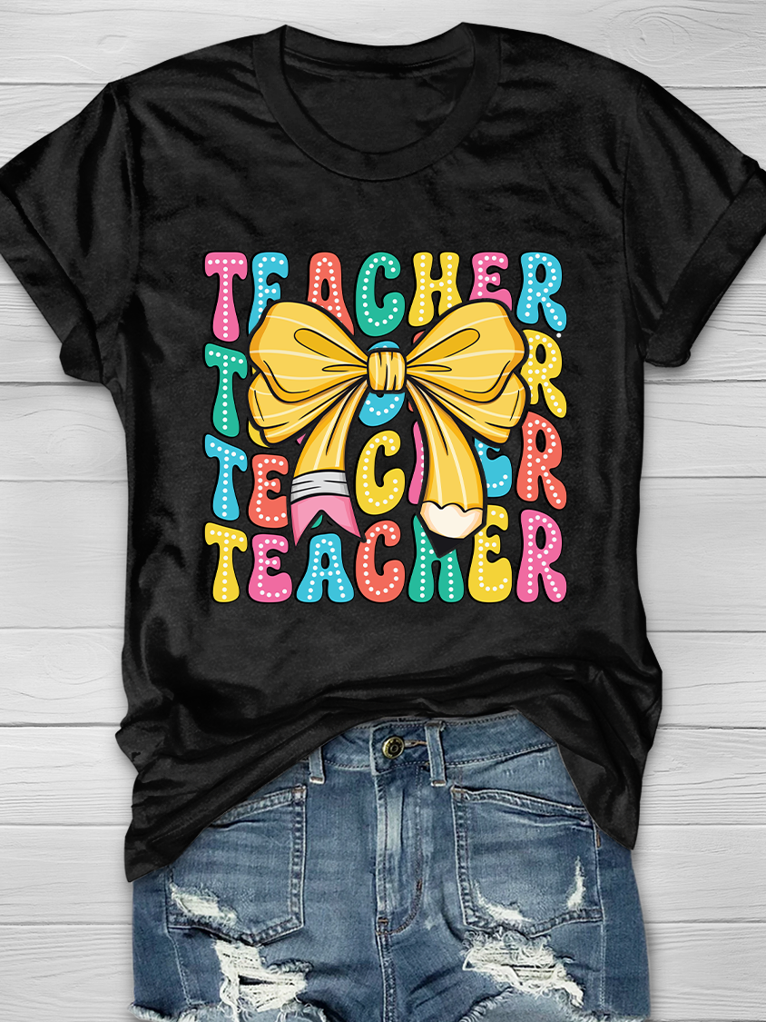 Teacher Pencil Bow Graphic T-shirts