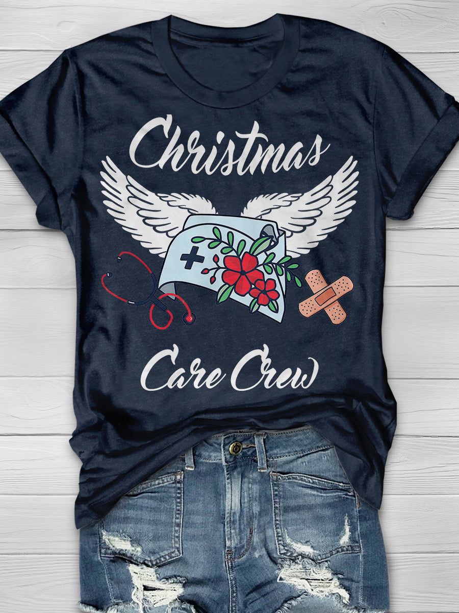 Christmas Angel Care Crew Print Short Sleeve T-shirt
