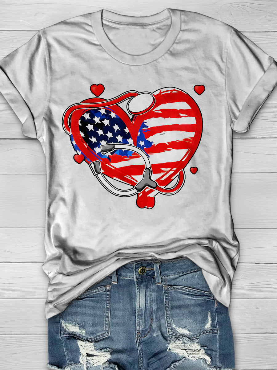 American Nurse 4th of July Print Short Sleeve T-shirt