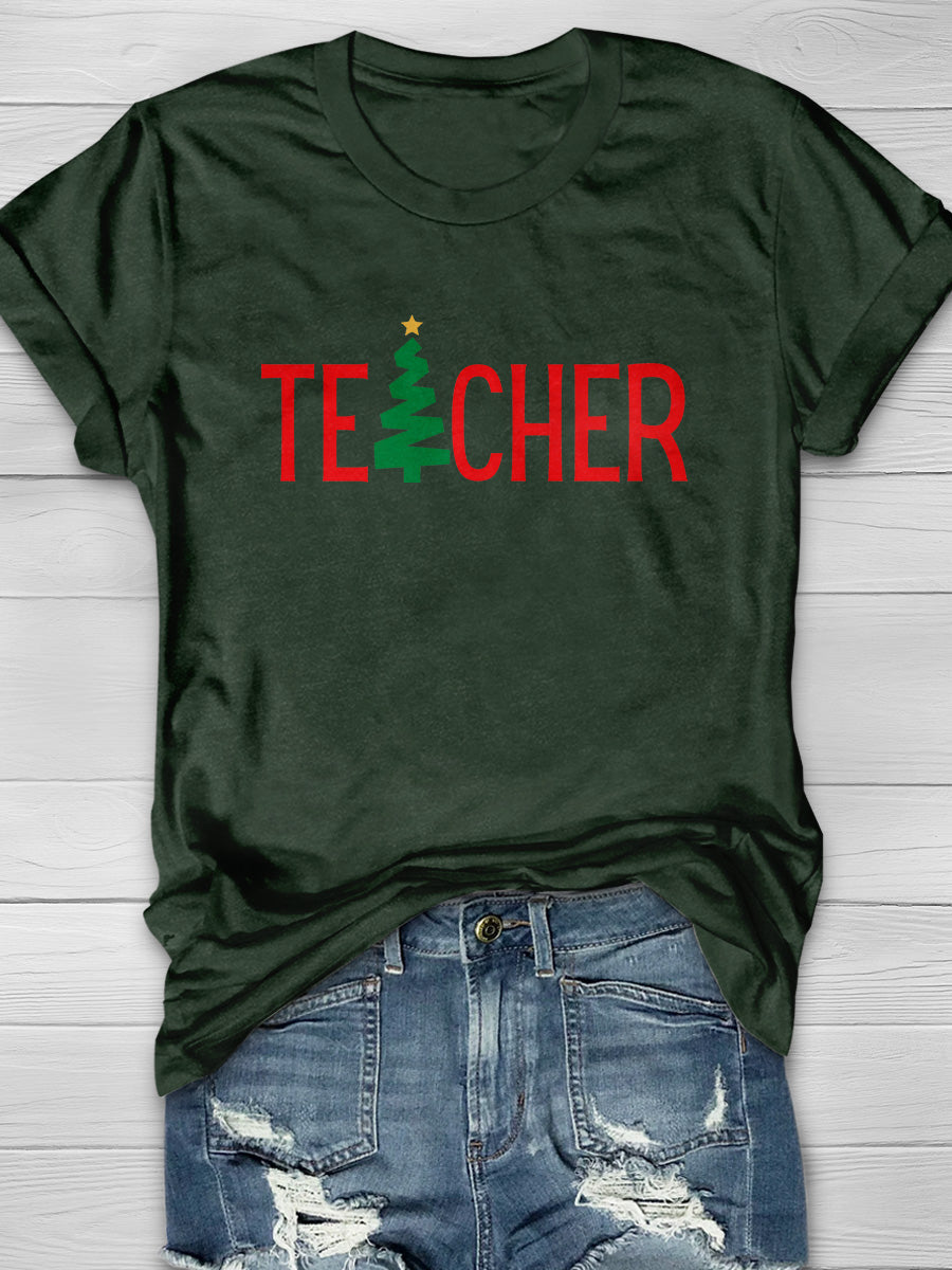 Teacher Christmas Tree Print Graphic T-shirts