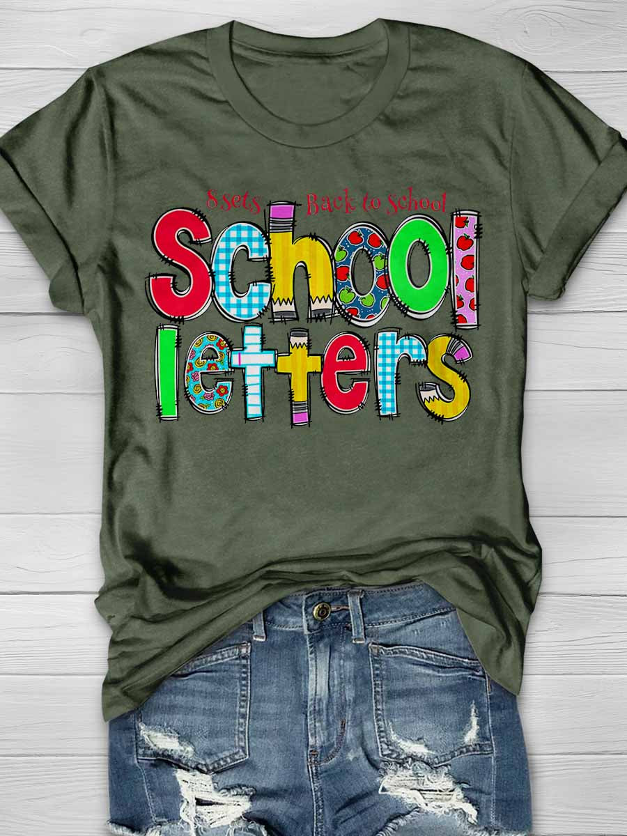 8 Sets Back to School letters Print Graphic T-shirts