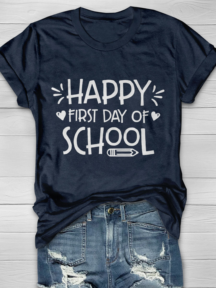 Happy First Day of School Print Short Sleeve T-shirt