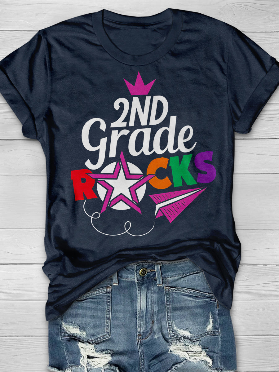 2nd Grade Rocks Print Graphic T-shirts