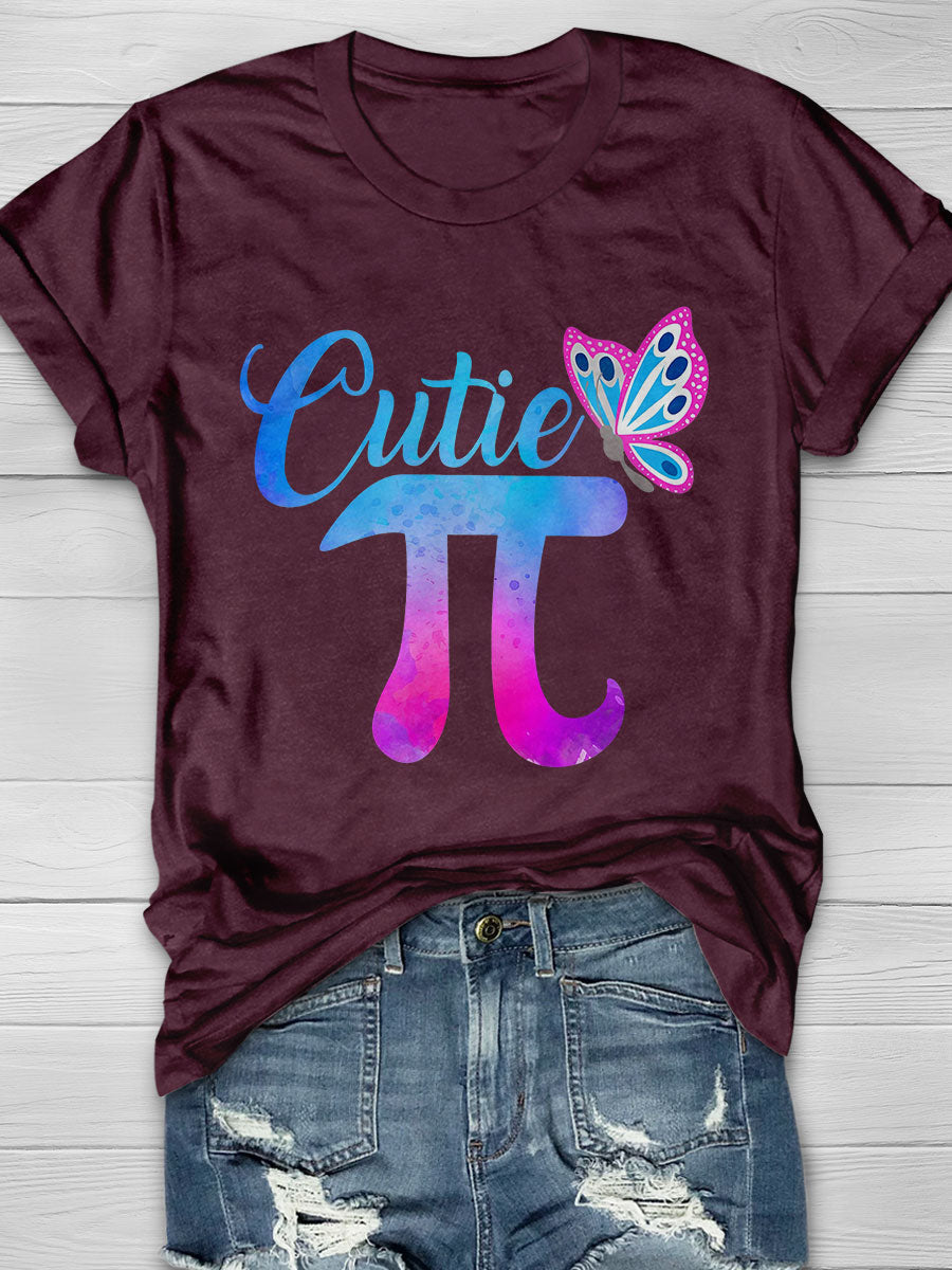 Cute Funny Cutie Pi Math Pie Butterfly Math Print Short Sleeve T-shirt