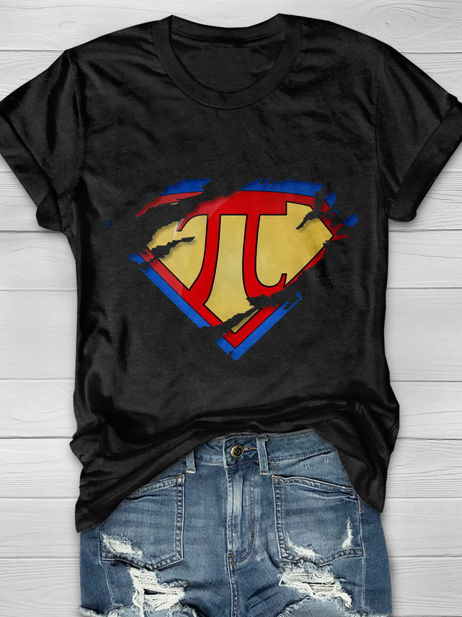 Super Pi Math Symbol Ripped Material Hero Parody Graphic Print Short Sleeve T-shirt